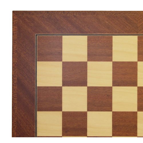 Worldwise Imports Mahogany and Maple Veneer Chessboard with Wide Cross-Angle Inlaid Frame and 1.5in Squares
