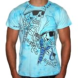ED HARDY Christian Audigier Mens Tattoo Pirate Vintage Wash T-Shirt Tee Top Light Blue