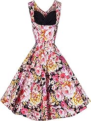 Spring Floral Print Flared-Skirt Sleeveless Illusion Vintage  Dress