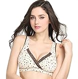 【SEBLES】マタニティ フロントクロス コットン 授乳 産前 産後 無地 プリント バストアップ ブラジャー 3列 3段 ホック 全10色(コーヒードット,XL)