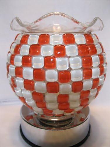 Red and White Pearl Touch Sensitive Design Decorative Glass Electric Fragrance Lamp Aromatherapy Oil Warmer/burner Night Light in Gift Box # Mt-014