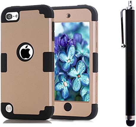 iPod Touch 6th Generation Case, iPod Touch 5 Case, SAUS [Shook Absorption] Impact Resistant 3 Layers Hybrid Hard PC + Soft Flexible Inner Silicone Armor Protective Case With Free Stylus (Black)