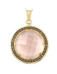 Tivolia Collection 14K Yellow Gold Domed Rose Quartz Ring Pendant with Cognac Diamonds