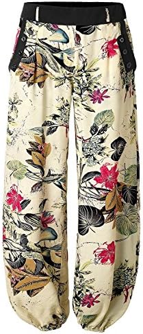 Rustsoul Women's Solid Jogger Harem Pants With Side Pockets #17 Apricot Floral X-Large