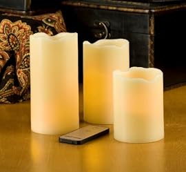 Lily's Home Flameless Ivory Pillar Candles with Remote Control, Set of 3