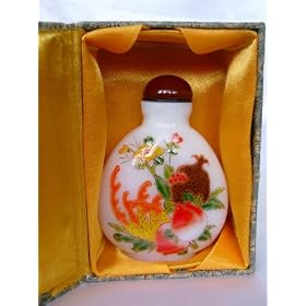 Chinese Enamel Glass Snuff Bottle : Happiness & Longevity