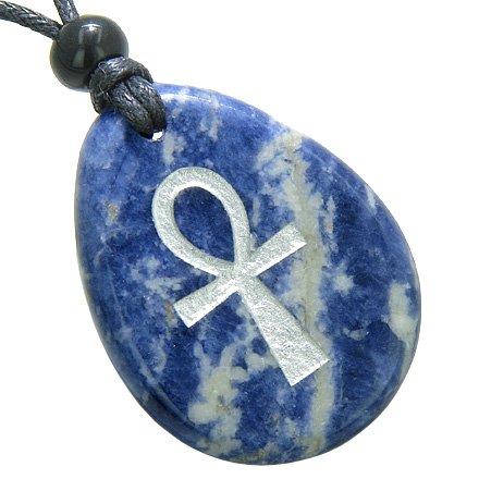 Ankh Egyptian Power of Life Good Luck Amulet Sodalite Wish Totem Gem Stone Necklace Pendant