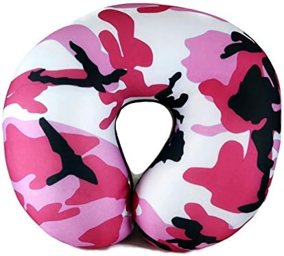 Kozy Cushions U Shaped Plush Micor Bead Travel Neck Pillow (Camoflage Pink Black)