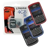 Combo of Black, Dark Blue, Dark Red Silicone Skin Cover Cases and Kingston 4GB microSDHC Class 4 Memory Card with SD Adapter for Blackberry Niagara Tour 9630