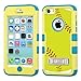 One Tough Shield ® Hybrid 3-Layer Kick-Stand Case (Yellow/Teal) for Apple iPhone 5C - (Softball Green)