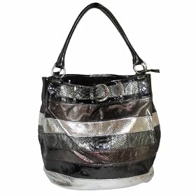 Patent Black, Bronze & Silver Snake-Skin Hobo Handbag