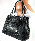 NEW AUTHENTIC COACH MIA EMBOSSED CROCODILE CARRYALL (Black/Silver) Reviewed