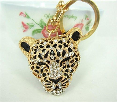 DG GOLD Leopard Mask Crystals Rhinestone Handbag Purse Charm / Key Chain Keyring Holder