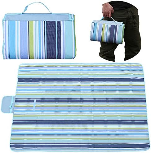 Picnic Blanket, Beach Mat, Apopteck Outdoor Waterproof Blanket Mat All-purpose Handy Mat for Picnic Beach Traveling Camping Hiking 57" x 70" - Blue Strap