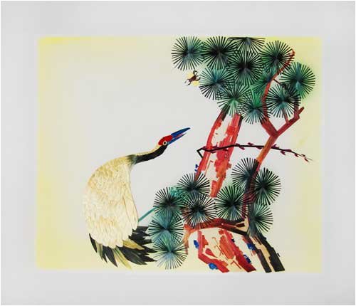 Crane and Pine Tree, " Longevity" - Chinese Woven Wheat Stalk Picture, Hand Crafted