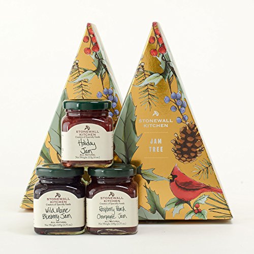Stonewall Kitchen 3 Piece Holiday 2016 Jam Tree - 1 Blueberry Jam, 1 Raspberry Peach Champagne Jam and 1 Holiday Jam