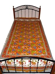 Red Indian Bedding Elephant Print Cotton Bedspread Twin Coverlet Throw