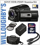 Sony HDR-PJ50V High Definition Handycam Camcorder + Transcend 16GB SDHC Class 10 Memory Card + Sony NPFV70 Spare Battery + HDMI Cable + 3PC High Resolution Essential Filter Kit + Sony Deluxe Camcorder Bag & Much More! Willoughby's Est. 1898 Stamina Value Bundle
