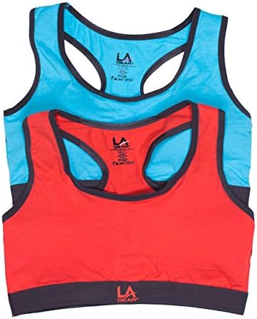 LA Gear Juniors 2 Pack Padded Sports Bra with Back Cutout (Large, Aqua/Coral)