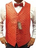 MEN'S QUALITY RED MUSIC NOTES WAISTCOAT & BOWTIE SET **SAME DAY POSTING**