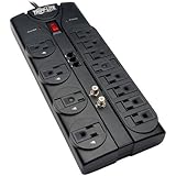 Tripp Lite 12 Outlet Surge Protector Power Strip Tel/Modem/Coax 8ft Cord Right Angle Plug (TLP1208TELTV)
