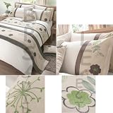EMBROIDERED DOUBLE BED DUVET COVER AND PILLOWCASE INDIRA GREEN NEW