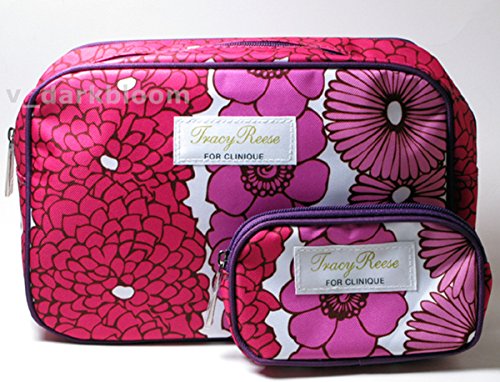 Tracy Reese for Clinique Floral Cosmetics Makeup Bag with Full-access Zippers 2 Piece