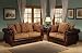 2pc Sofa Loveseat Set with Chocolate Damask Cushion Seat and Back