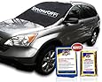 SnowOFF Car Windshield Snow Cover & Sun Shade Protector - New Contoured Shape w 8 Magnets, Wings & Suction Cups Secure Automotive Hood Covers + Chamois Glass Cleaner + Rescue Blanket - SUV, RV, Truck