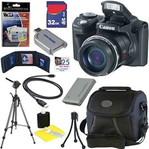 Canon PowerShot SX500 IS 16.0 MP Digital Camera (Black) + NB-6L Battery + 9pc Bundle 32GB Deluxe Accessory Kit