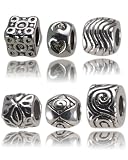 Balalabeads 'Aztec, Love, Waves, Leaves, Shells & Roma' - Six metal spacer beads. Slide-on and slide-off Charms.
