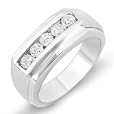14k White Gold Brilliant Round Diamond Channel Mens Ring (1.00 cttw)