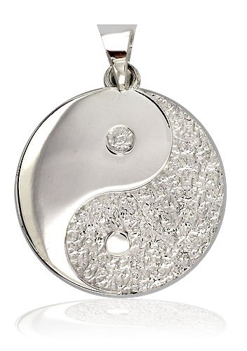 Large Yin and Yang Medallion Charm Pendant Jewelry in Sterling Silver, Twosided,Reversible,1 inch Picture