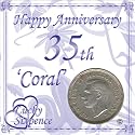 LUCKY SIXPENCE FOR 35TH CORAL WEDDING ANNIVERSARY