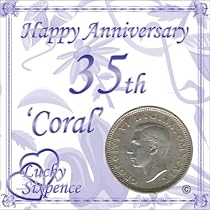 LUCKY SIXPENCE FOR 35TH CORAL WEDDING ANNIVERSARY
