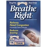 Breathe Right Nasal Strips, Relieves Nasal Congestion, Reduces Snoring, SM/MED Tan 12 each (Pack of 2)