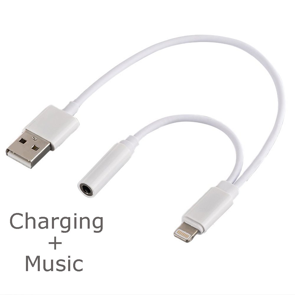 iPhone 7 Plus Lightning Adapter 2 in 1, Sunskey Lightning Port to 3.5mm Audio Jack Earphone and USB Charging Plug Converter for iPhone 7 / 7 Plus