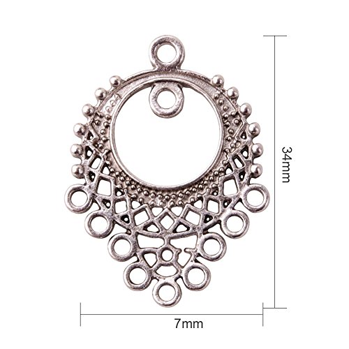 Pandahall 10pcs Tibetan Style Flat Round Chandelier Components Antique Silver (About 34x 25.5x 1mm)