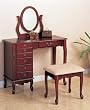 Beautiful Cherry Finish Storage Vanity Table Set w/Mirror & Stool