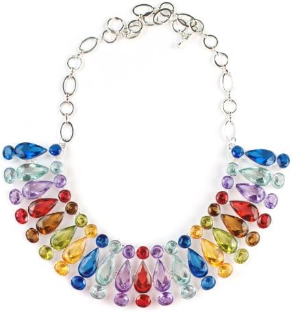 Xl Big Goddess Fan Rainbow Crystal Glass Adjustable 14" to 17" Designer Runway Necklace