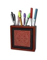 ph_174265_1 Florene - Vintage Textiles - image of chinese 1700 red tapestry - Tile Pen Holders-5 inch tile pen holder