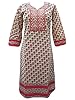 Womens Indian Tunic Tops Kurti with Coral Red Sun Flower Printed Cotton Kurta Dress S