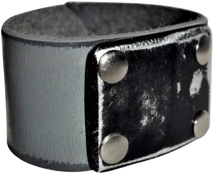 Fosterweld Cool Metal and Premium Leather Bracelet, Solid Cuff (Black on Slate - XS/S)