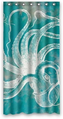 36" x 72" Eco Friendly Abstract Teal Blue Octopus Art Ocean Animal Printed Fabric Shower Curtain Polyester Waterproof Bathroom Curtains with Free Hooks by Octopus shower curtain