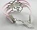 ArRord® Vintage Silver Tone Infinity Best Friend Heart Pink Rope Knit White Leather Bracelet
