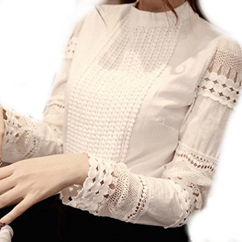 GraceLife ( グレースライフ ) エレガントな 透かし 彫り デザイン 長袖 丸襟 レース ブラウス