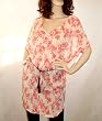 Sexy Sheer Floral Print Tunic 3/4 Bat Sleeve Top Blouse with Belt