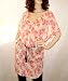 Sexy Sheer Floral Print Tunic 3/4 Bat Sleeve Top Blouse with Belt