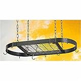IMAGE OF Rogar 34-in. Oval Pot Rack with Grid, Hammered Steel