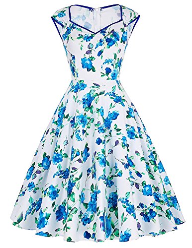 GRACE KARIN® Women 50s Dress Floral Print Swing Vintage Dress CL7600